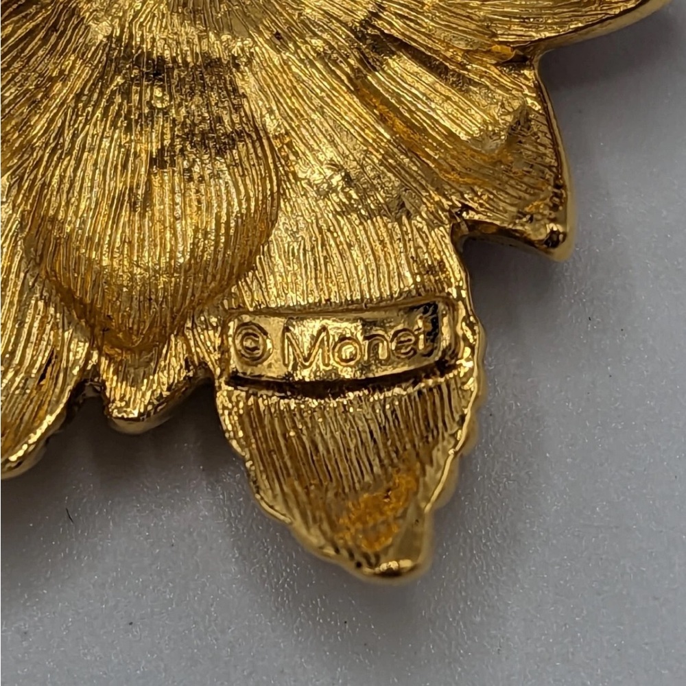 Monet Red and Gold Rhinestone Poinsettia Brooch - Picture 10 of 10